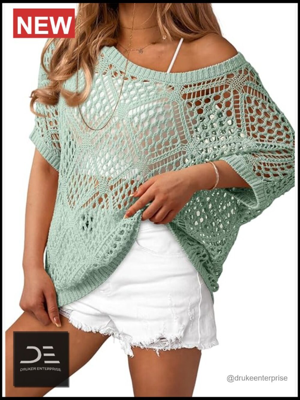 Crochet Cover Up Top Off Shoulder Beach Swimsuit Coverup Short Sleeve